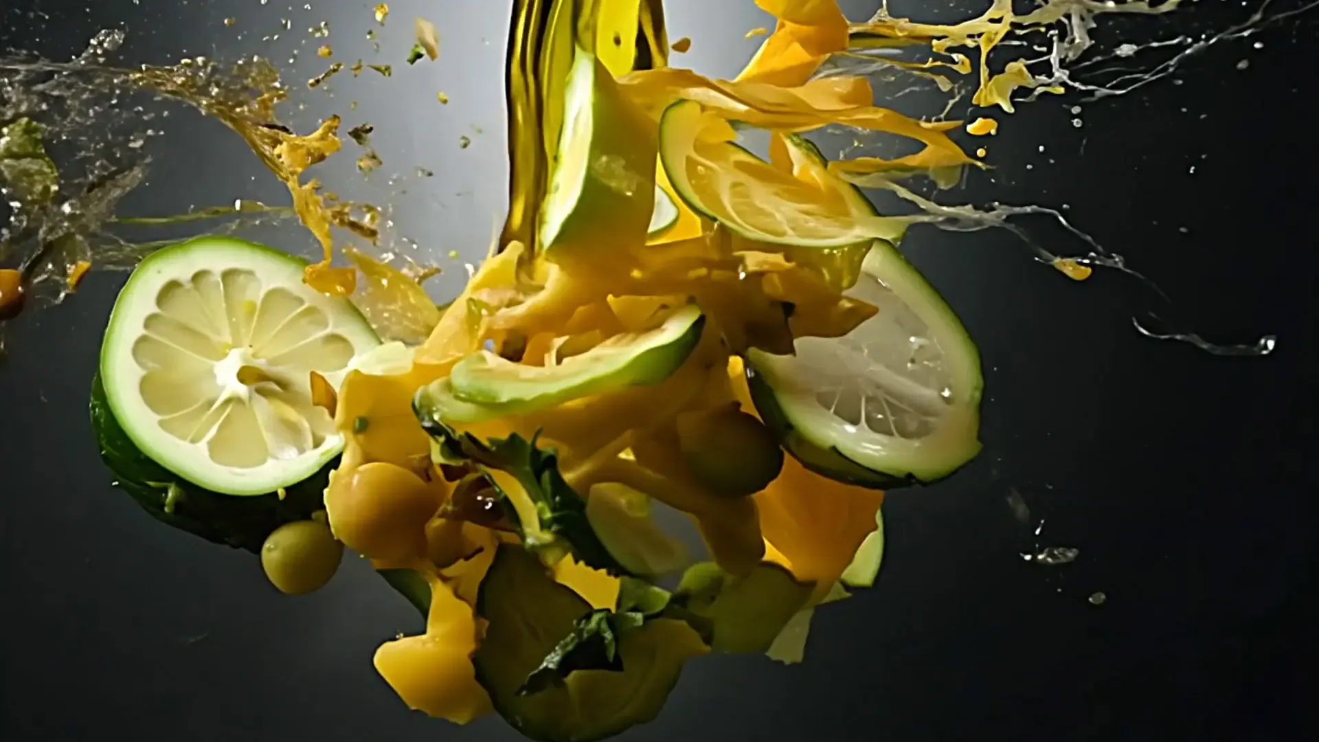 Fruit and Vegetable Explosion Overlay for Restaurant Advertisements